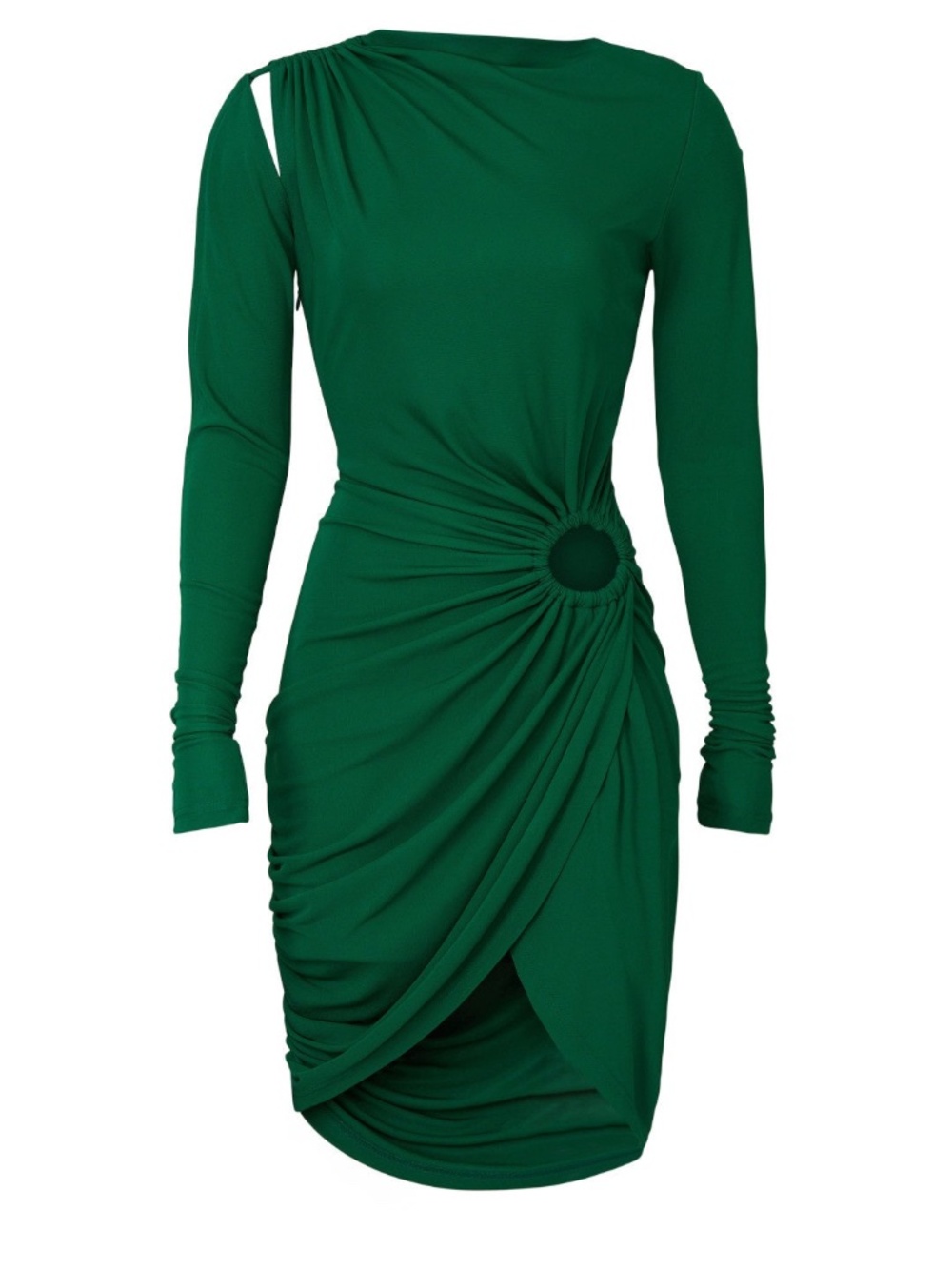 Monse Vortex Mini Long Sleeve Drape Dress in Green